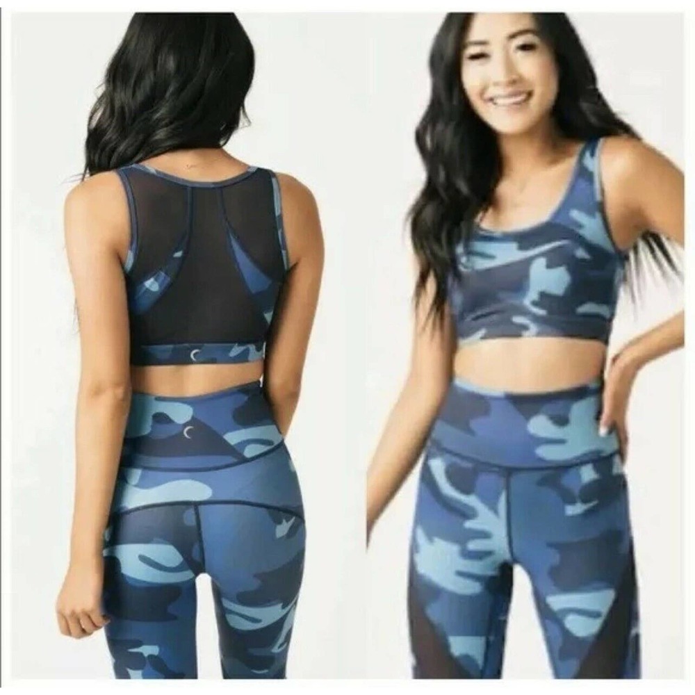 ZYIA Active Blue Camo Mesh Back Light n Tight Sports Bra Size Medium
